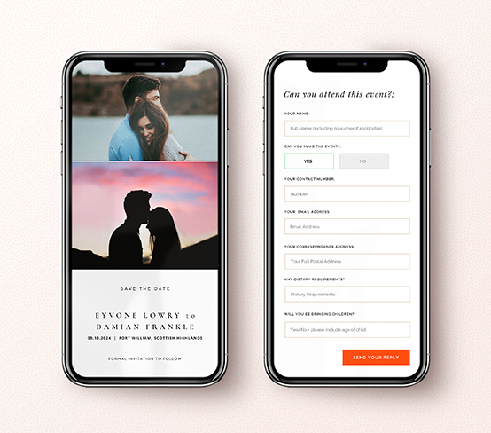 FREE Digital RSVP service A smartphone save the date design with digital RSVP service