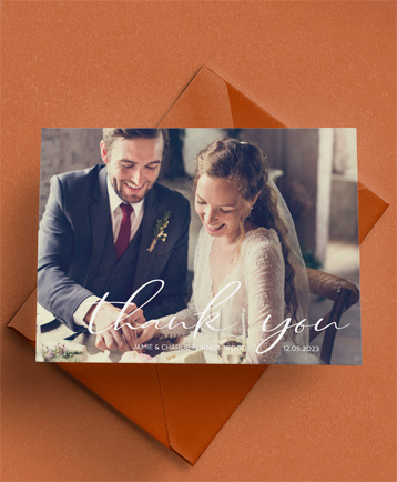 An affordable wedding thank you card named 