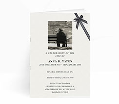 Landscape printed funeral invitation card with black ribbon