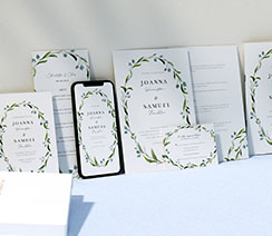 Matching personalised wedding stationery set in a floral style