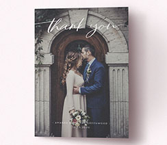 Printed portrait wedding thank you card with photo